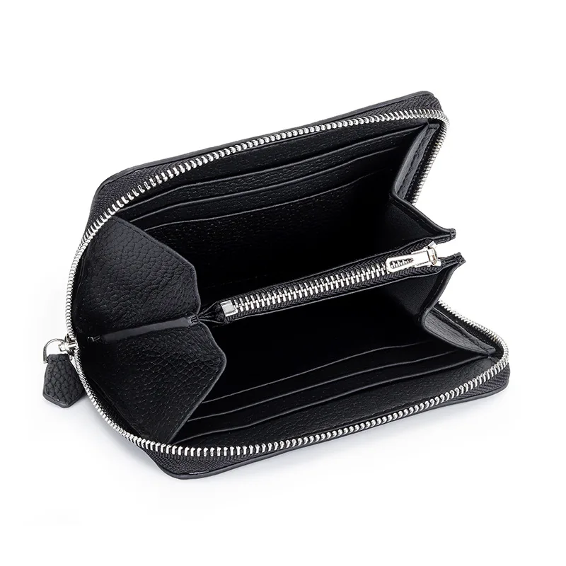 Portefeuille court en cuir véritable pour femmes et hommes, porte-cartes Design de marque de luxe, petit porte-monnaie à fermeture éclair, sac d'argent mince