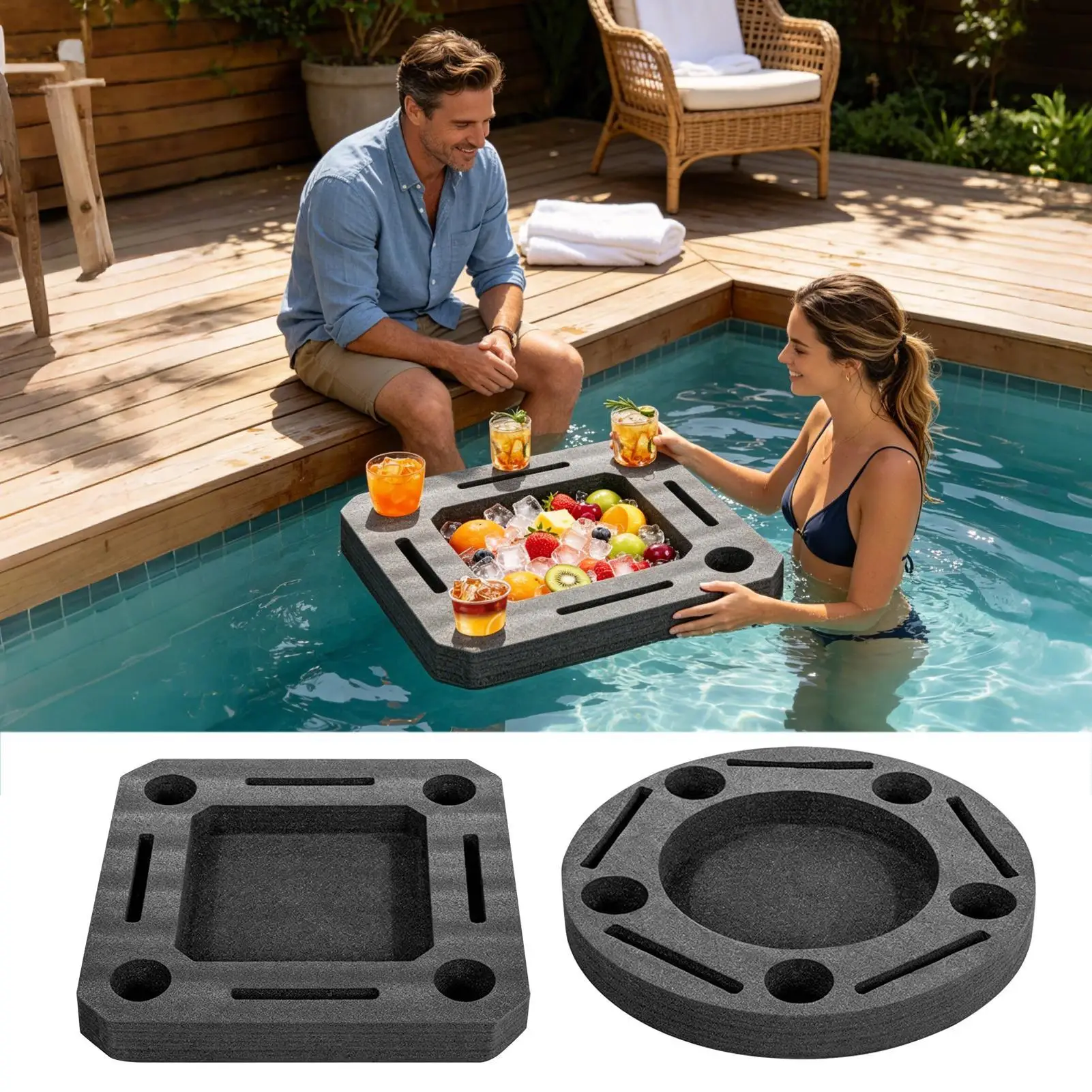 Multi-Function Floating Drink Rack Waterproof Stable Swimming Pool Floating Tray Multi-Hole Drink Floating Tray Beach