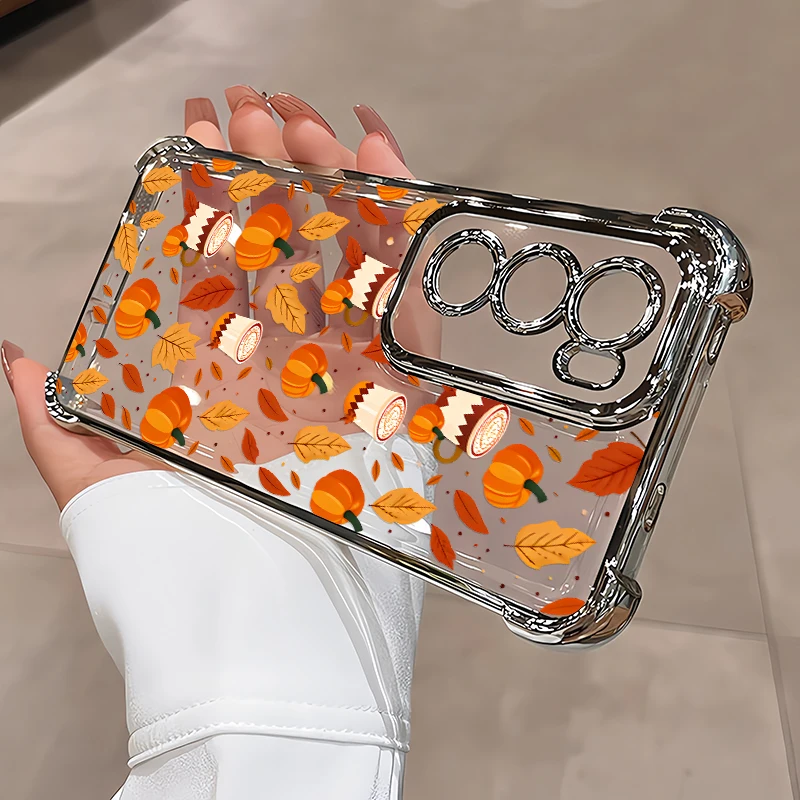 Autumn Pumpkin Floral Leaf Print Phone Case For Google Pixel 10 Pro XL 10A 9 7A 8A 7 Pro Anti Scratch Transparent TPU Cover Etui view 3