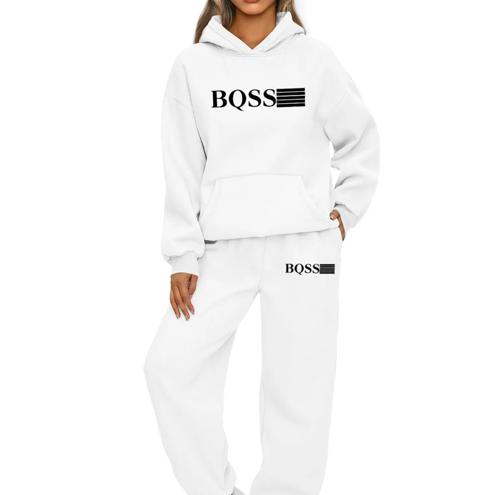 Women Hooded Tracksuit Sports 2 Pieces Set Sweatshirts Pullover Hoodies Pants Suit Home Sweatpants Trousers Outfits 2024