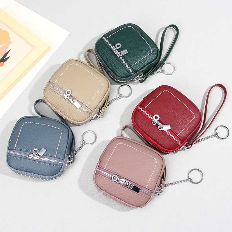  Leather Coin Purse Keychain New 2026 Lipstick Earphone Head Layer Cowhide Genuine Small Wallet Compact Money Holder