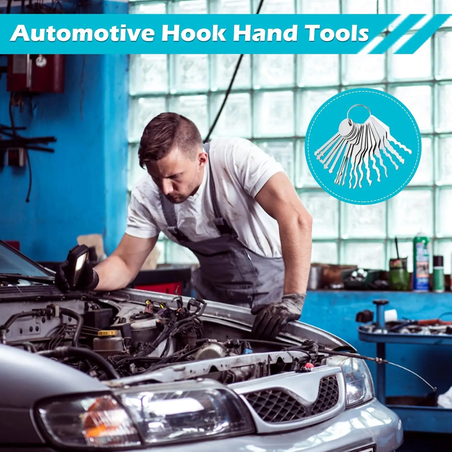 16 قطعة مجموعة أدوات إصلاح مجموعة الخطافات، أدوات يدوية للسيارات، مجموعة أدوات اختيار السيارة من الفولاذ المقاوم للصدأ لصندوق أدوات الخزانة