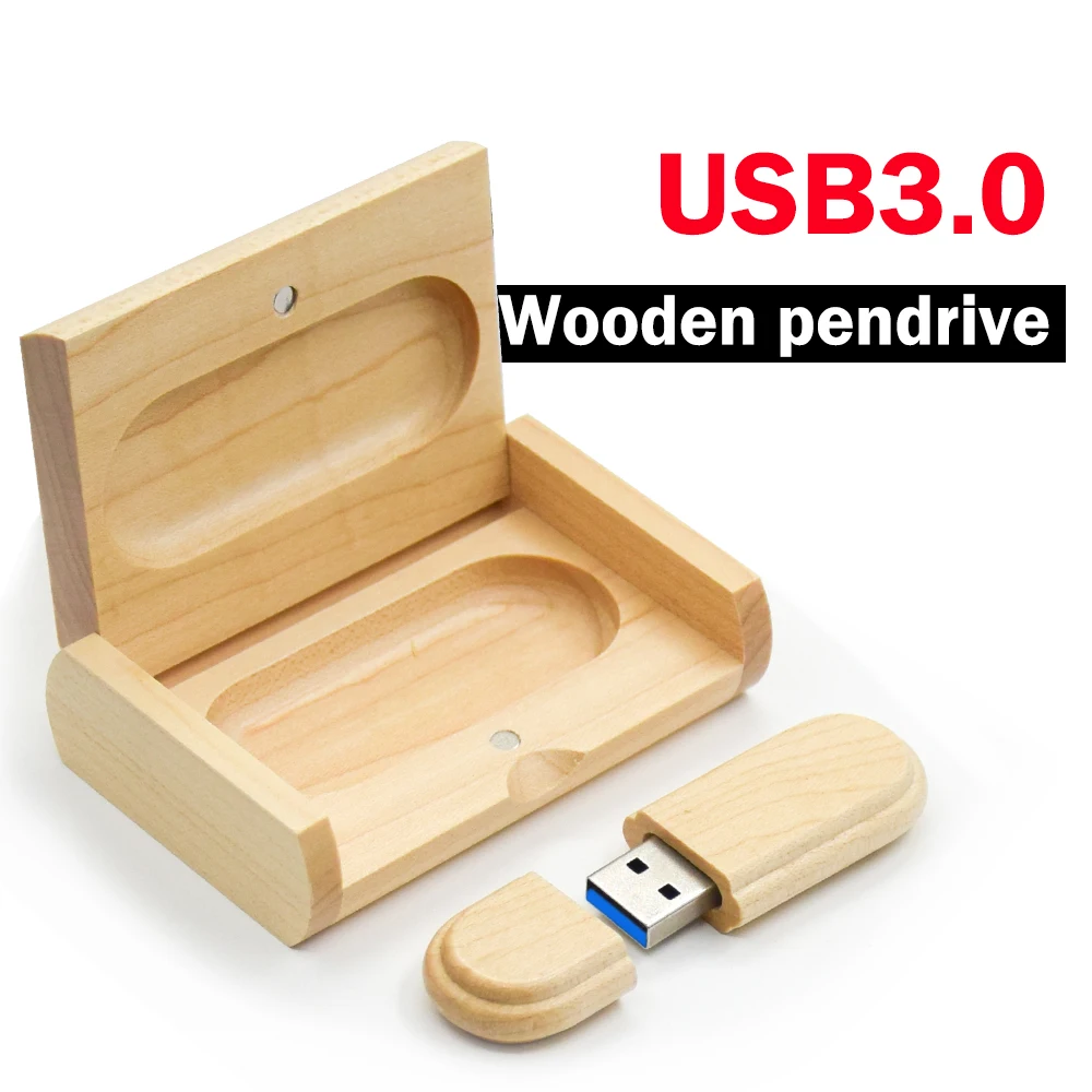 30 pz USB 3.0 USB ad alta velocità in legno USB 4 GB 16 GB chiavetta in legno d'acero + scatola pendrive 32 GB 64 GB memoria stick regali logo personalizzato gratuito