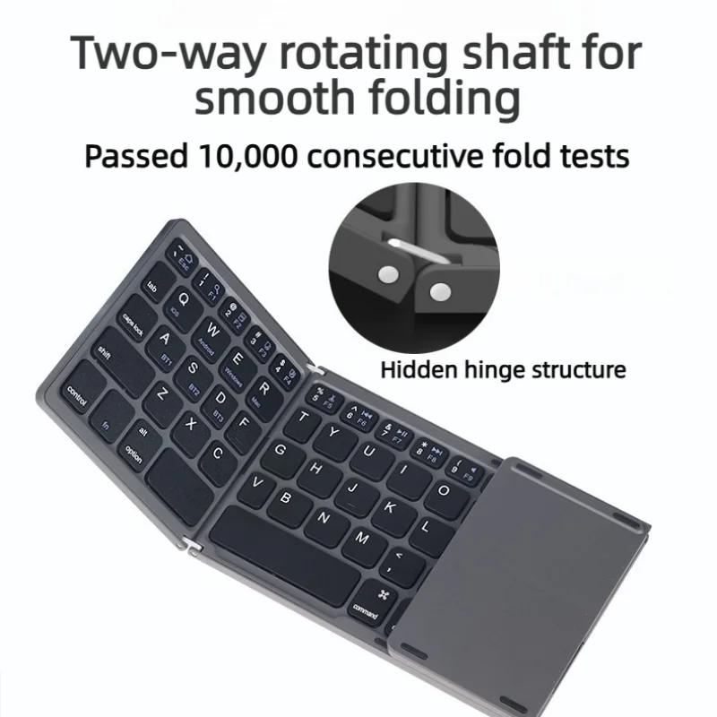 3-Folding Keyboard Mini Wireless Keyboard Foldable Dual Bluetooth Keyboard For PC Mac Smartphone Windows IOS Android