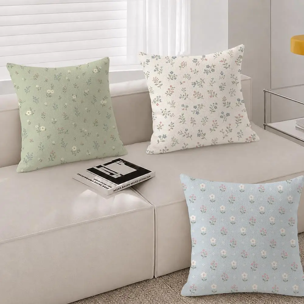 Pattern Small Floral Japanese Sundries Cushion Cover Natural Linen Breathable Cushion Covers Sofa Bedroom Decor Pillowcase