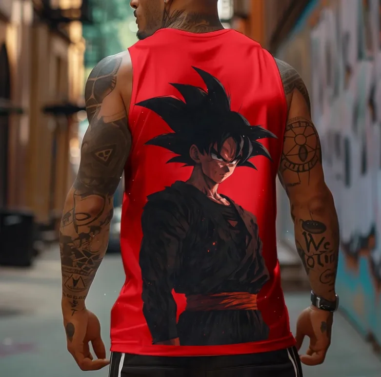 Colete masculino sem mangas com estampas de personagens Dragon Ball, anime retrô, roupa de rua, roupa diária, colete de ginástica