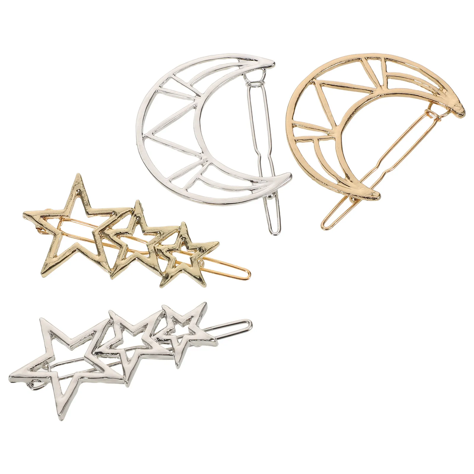 1Set Minimalist Star Clips Hollow Geometric Metal Hairpins for Women Elegant Romantic Daily Party Wear Cute Kawaii