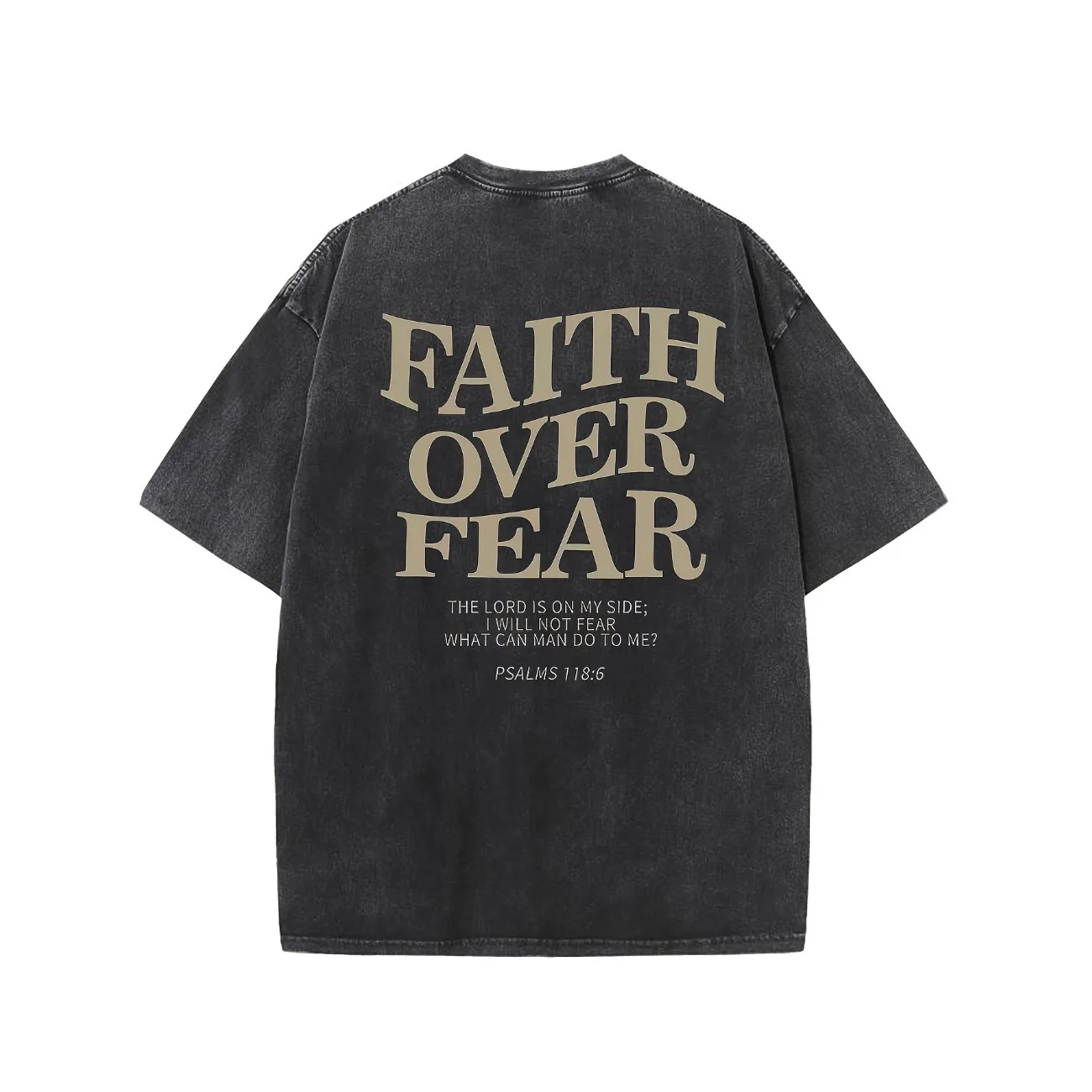 FAITH OVER FEAR Men's Cotton Solid Drop Shoulder Vintage Street Wear Basic Tees Baggy Hip Hop Unisex Tops Acid Wash T-Shirt