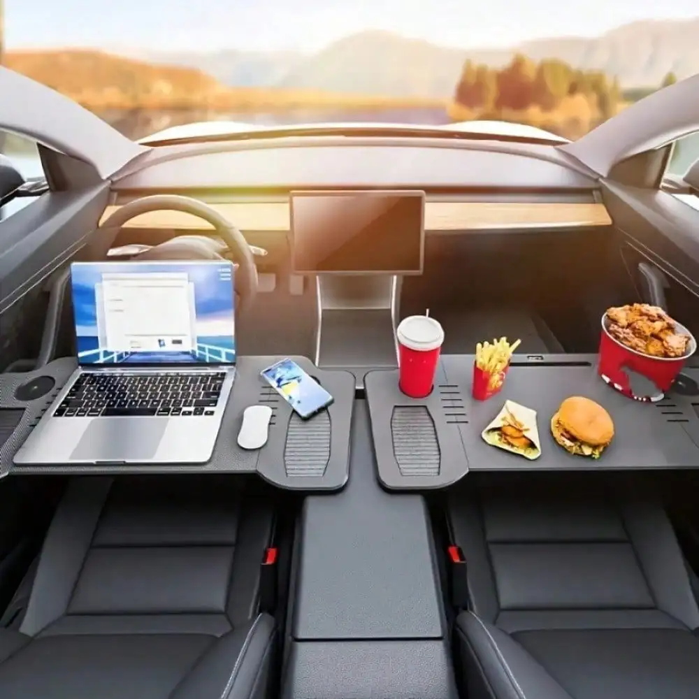 Portable Folding Car Table - Suitable For Drivers And Passengers, Suitable For Tesla Y-3 Accessories, ABS Material - Suitable For Work, Carbon Fiber Car Food TraySeat Back Organizer