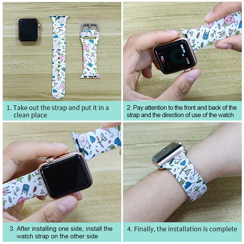 Glass+Case+Strap for Apple Watch Band 44mm 40mm 41mm 45mm 42mm 38mm sport printed Silicone bracelet iwatch series 8 7 6 5 4 3 SE