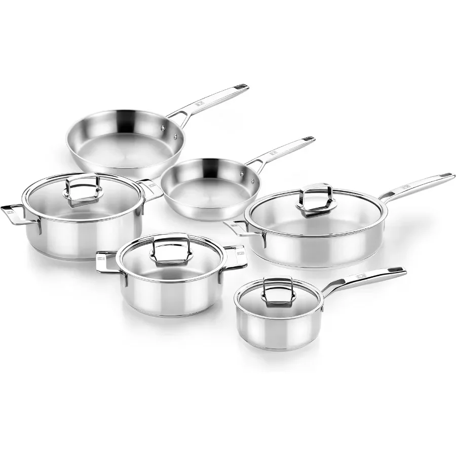 

COOKWARE Signature 10 Piece Cookware Set Stainless Steel Professional Kitchenware Set for Home Cooking and Restaurant Use Inclu
