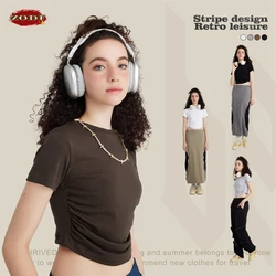 ZODF Women Spring Summer 220GSM Skinny T Shirt Ins Y2K Girls Pleated Waist Short Sleeve TEE Hotsweet Style HY0555