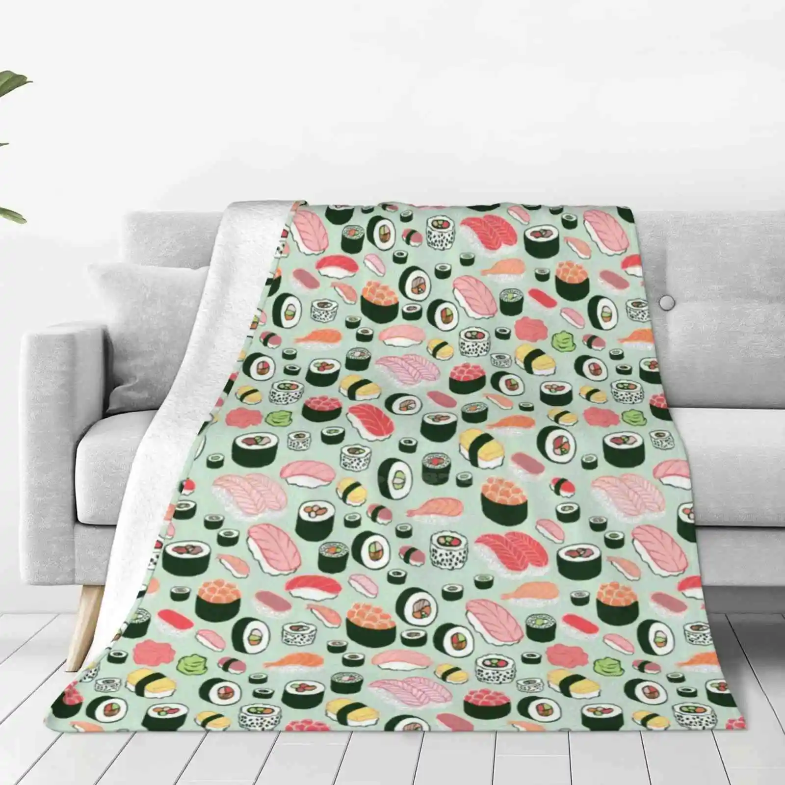 Sushi Forever! New Print Novelty Fashion Soft Warm Blanket Sushi Mint Food Sashimi Kristin Nohe Juchs