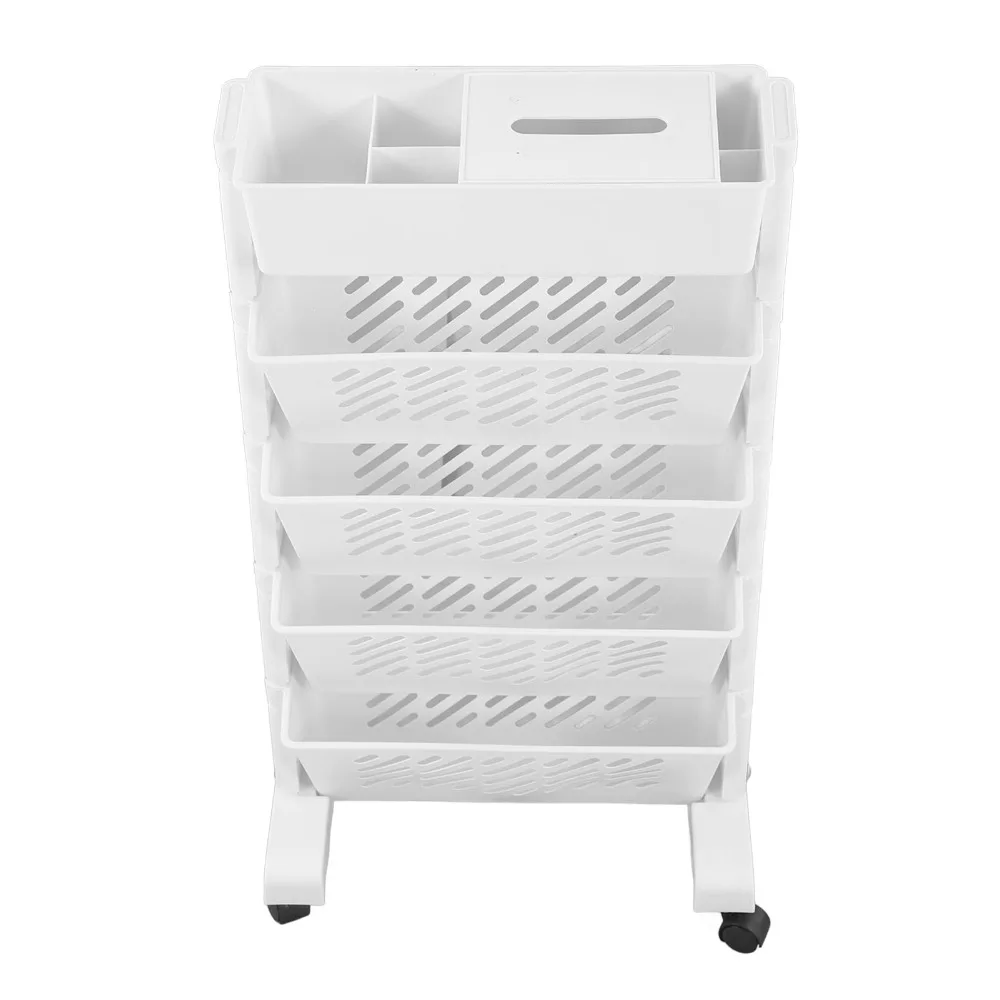 Practical Plastic Rolling Bookshelf White Removable Mobile Bookcase Multifunctional with Wheels Storage Cart Space Saving