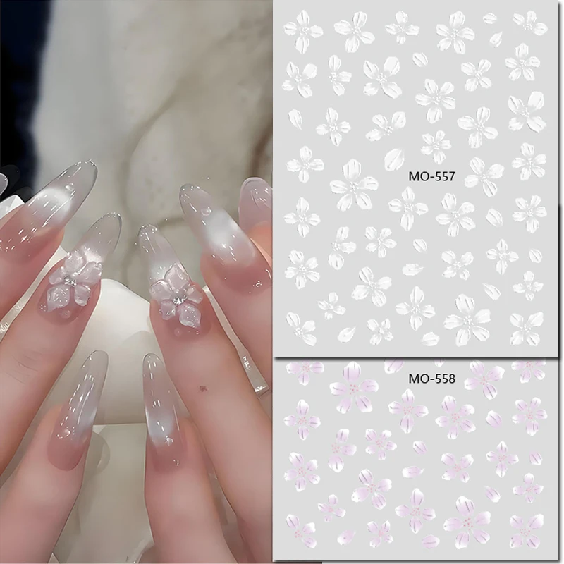 

5d Embossed Crystal White Purple Blue Green Petals Flowers Nail Art Decals Stickers For Nails Art Manicures Tips Decorations