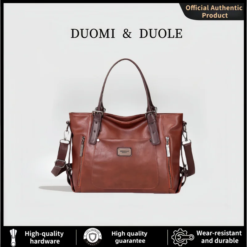 

Luxury Handbag Women Tote Bag Vintage Waxed Leather Shoulder Bag for Work Commute Fall Winter New Fashion Purse