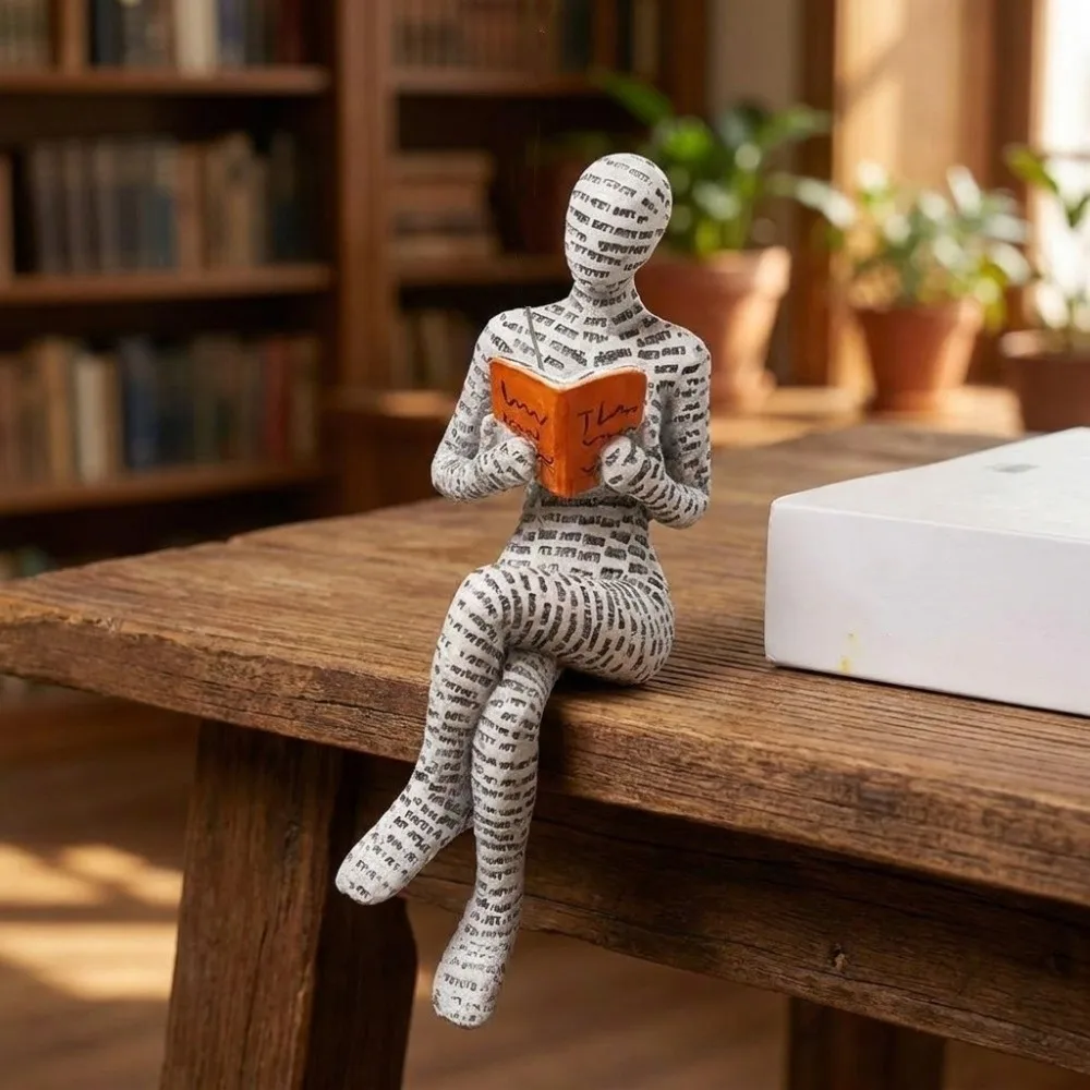 Creative Resin Reading Man Statue Home Decor Funny Modern Abstract Man Sculpture Paper Pulp Texture Nordic Thinker Figurine Desk