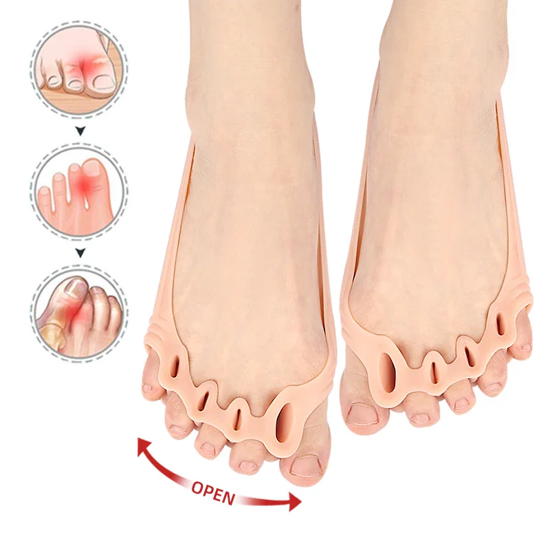 

20Pcs=10Pairs Five-Hole Bunion Corrector Toe Separator Forefoot Pads Orthopedic Braces Arch Tension Finger Hallux Valgus Spacers