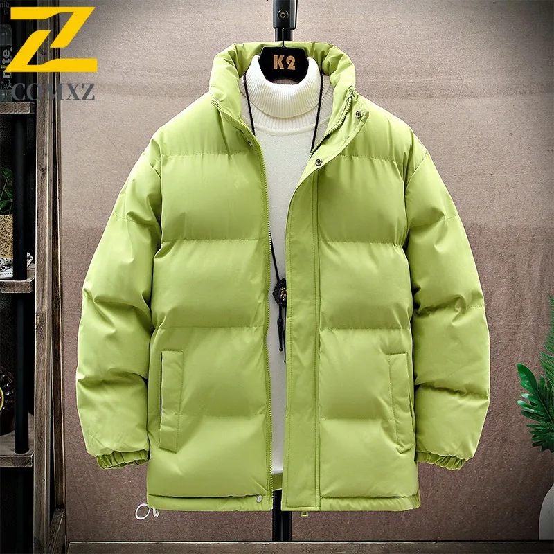 

COMXZ 2025 Men's Trendy Oversize Solid Color Cotton Jacket Winter Youth Student Casual Loose Fit Warm Lightweight Coat