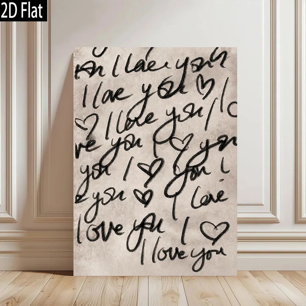 2D Flat, 2D Flat 1pc I Love You Handwritten Art Frameless Canvas Wall Art Modern Retro Style High Quality Print Perfect for H