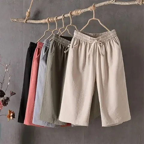 

Cotton For Women, Summer Thin Linen Casual Six-Point Mid-Length Loose Slimming Plus Size Seven-Point Wide-Leg Pants 216