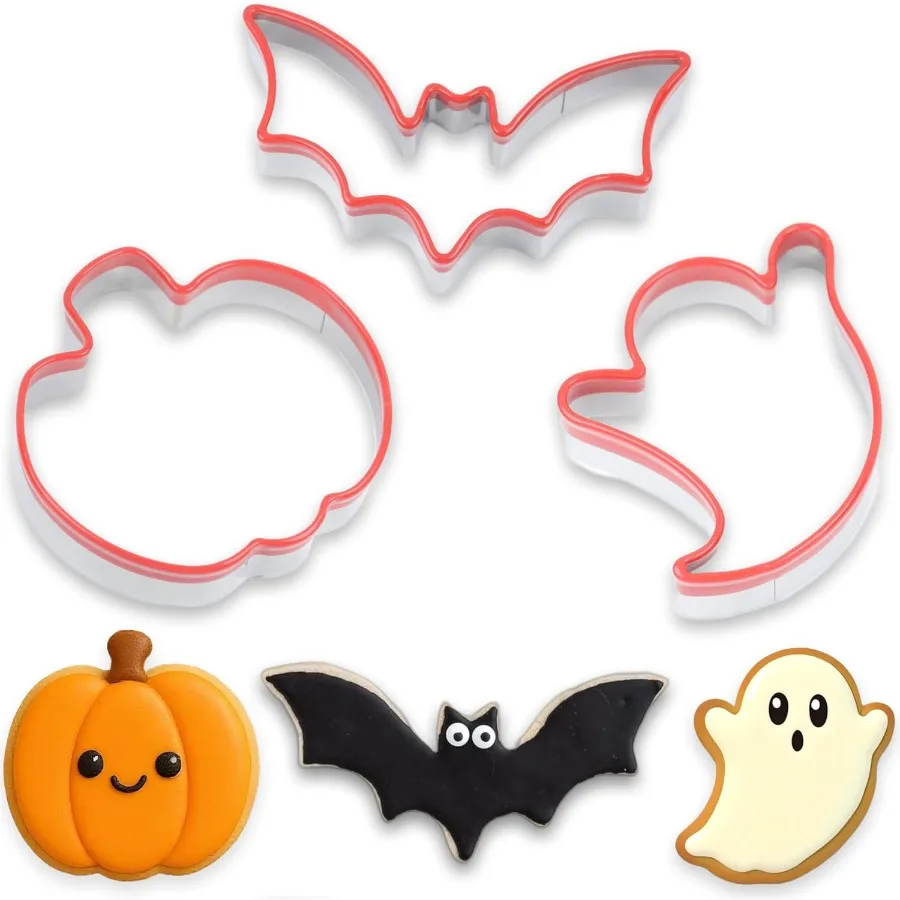 

3 Pcs Halloween Cookie Cutters Pumpkin Ghost and Bat FoodGrade Stainless Steel Sandwich Cutters Biscuit Cutter Holiday Cookie C