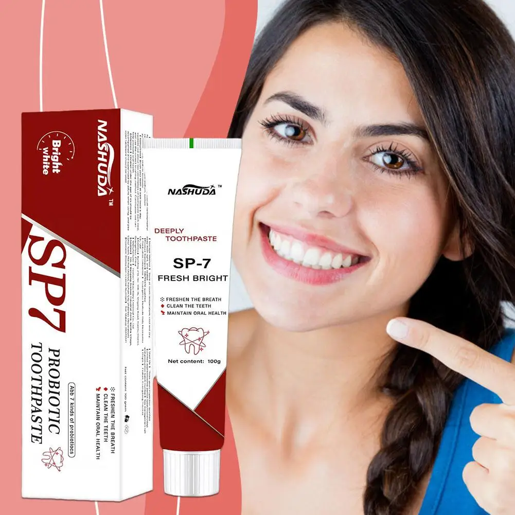 Pasta de dientes blanqueadora probiótica SP-7, pasta de dientes iluminadora, aliento y SP7, blanqueamiento dental, eliminación de manchas frescas, T2I6, 100g