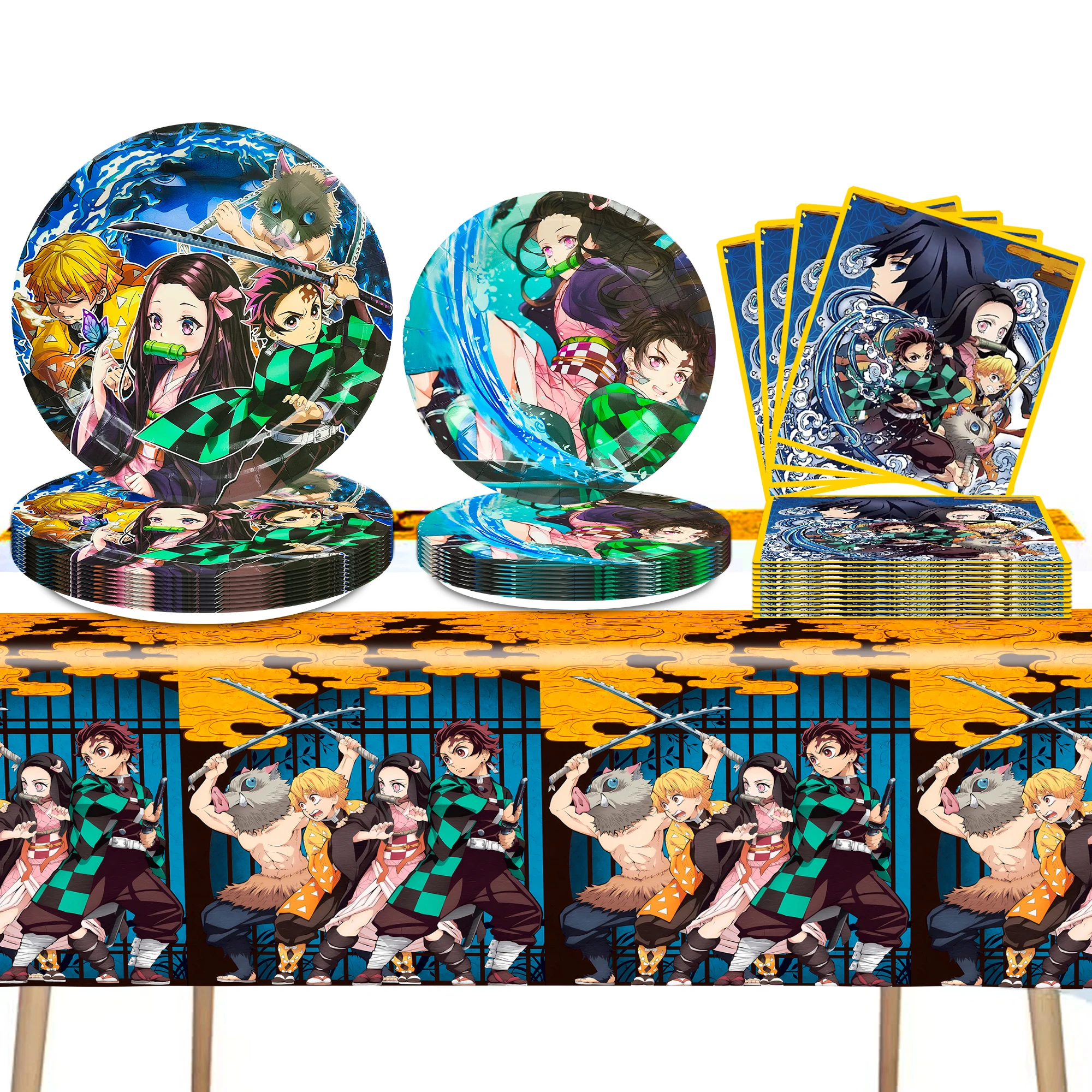 46 Pcs Demon Slayer Birthday Party Tableware - Demon Slayer Party Plates Cups Napkins Tablecloth Etc Demon Slayer Party Supplies