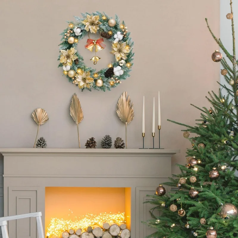 Christmas wreath front door and window 40X40cm, decorated with pine cone bells inside and outside