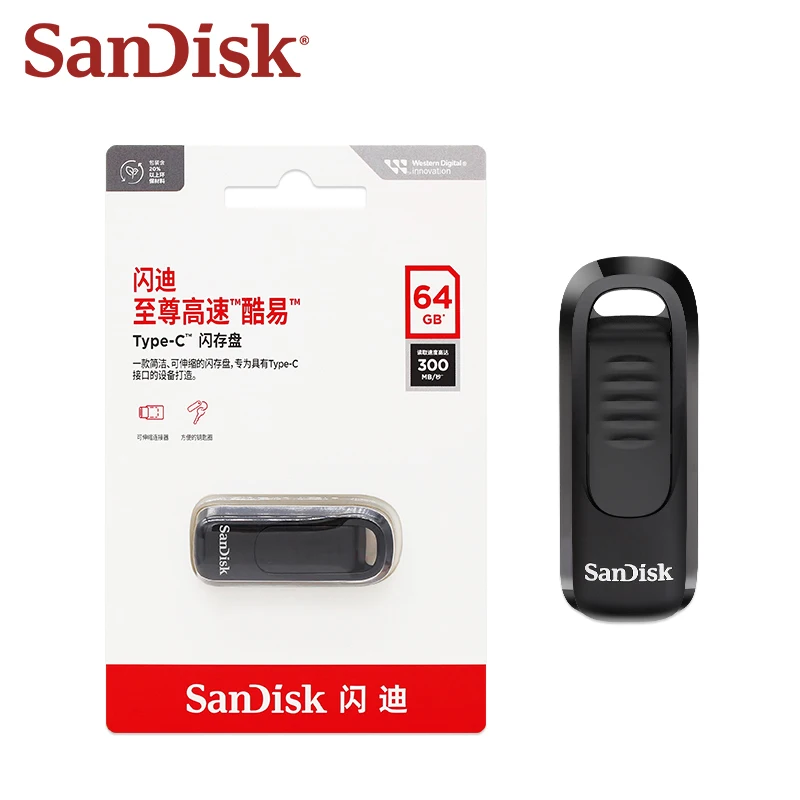 SanDisk Ultra Slider USB 3.2 Type-C Flash Drive CZ480 Pen Drive 64GB 128GB 256GB Szybkość odczytu do 400MB/s Dysk Flash do tabletu — zdjęcie produktu 4