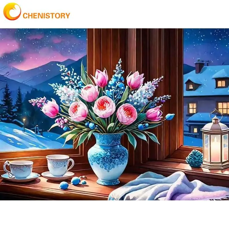 

CHENISTORY 5d Diamond Painting Flowers Vase Art Kits Diamond Mosaic Cross Stitch Hand Embroidery Decor For Home New Arrival