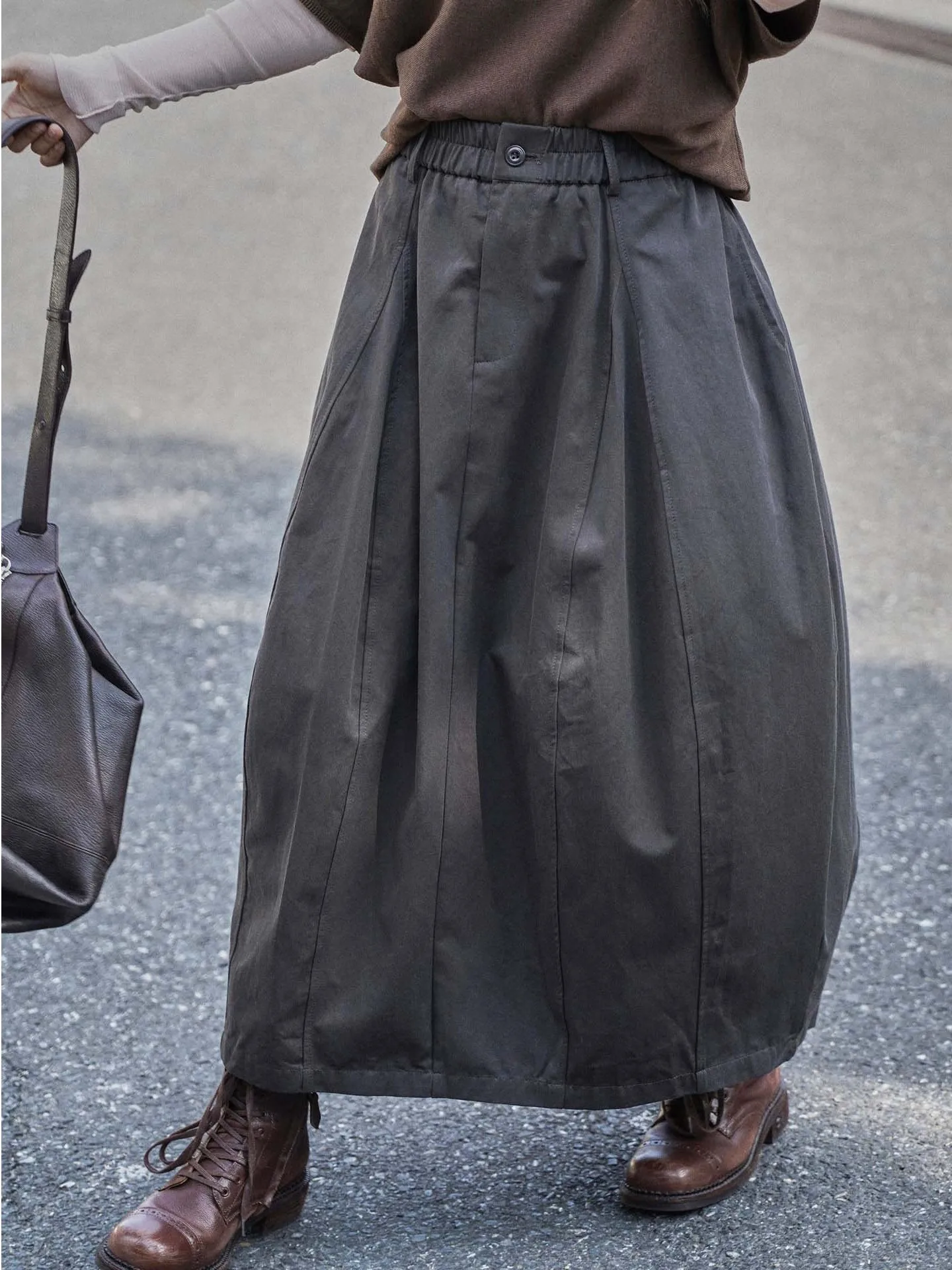 High Waist Balloon Lantern Half Skirt Casual O Type Pumpkin Long Skirt Women's Autumn Design Sense Artistic Layering Elastic ...