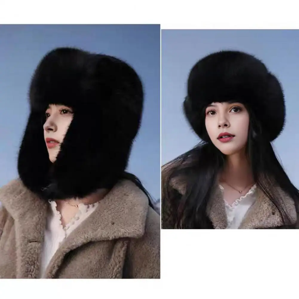 

Thermal Headwear Winter Lei Feng Hat with Fuzzy Faux Fur Windproof Thickened for Outdoor Activities Photo Props for Women