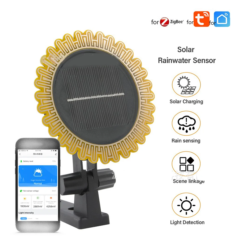 TuyaSmartZigbee Sensor de lluvia con Detector de luz, operado por energía Solar, IP66, Detector de lluvia impermeable para exteriores, Control remoto