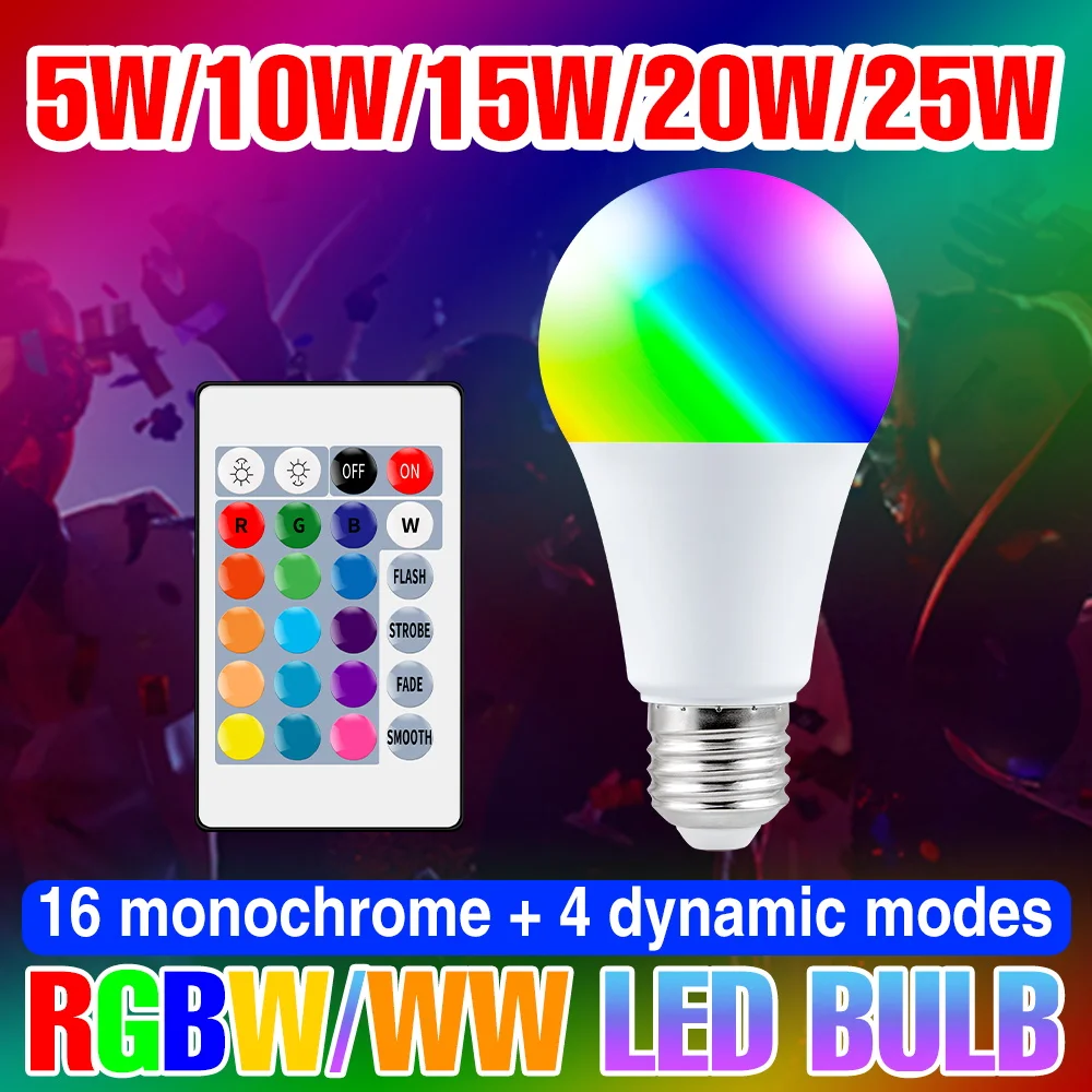 25W RGB Bulb LED Atmosphere Light 85-265V Indoor Multicolor Backlight Lights E27 Spotlight Intelligent Dimming 4 Dynamic Modes