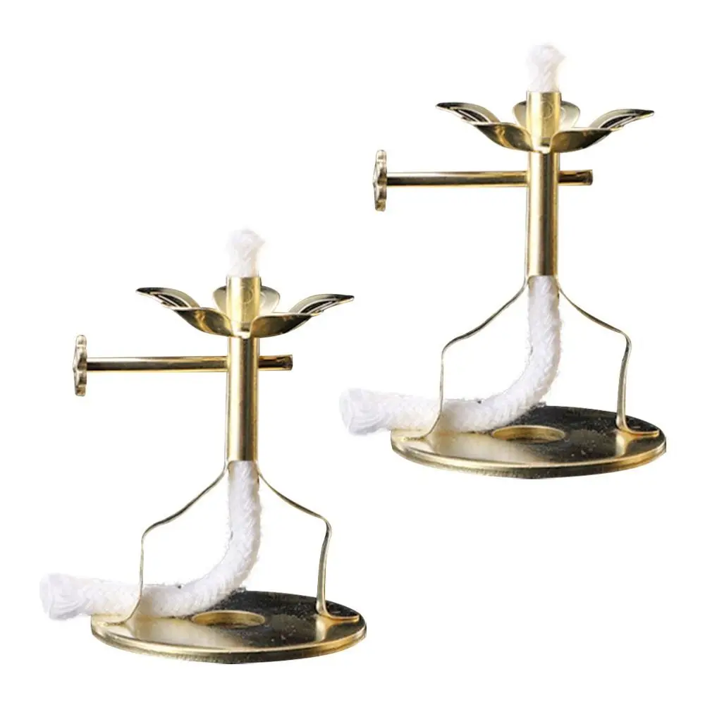 2Pcs Oil Lamp Core Butter Lamp Adjustable Wick Holder Telescopic Wick Lamp With Stand Buddha Supplies