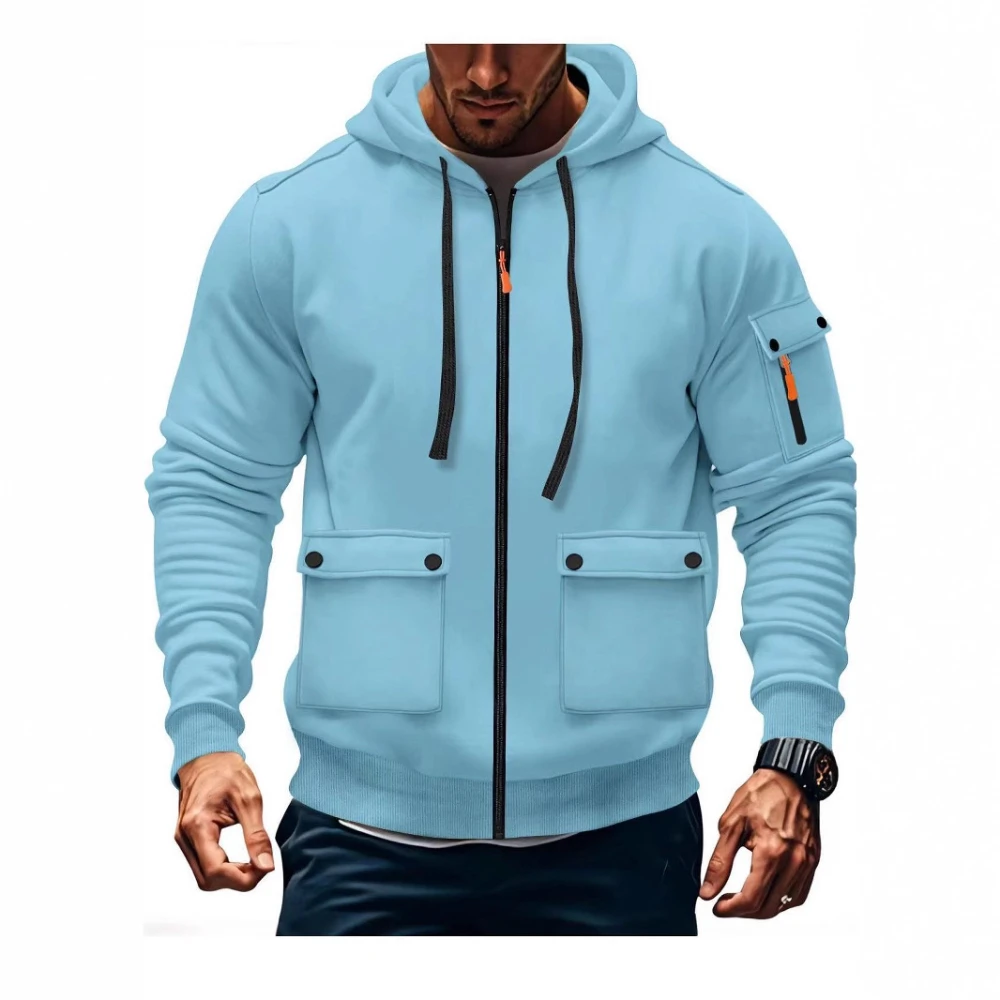 

Sweatshirt Men's Hooded Sweatshirt Multi-pocket Zipper Top Casual Sportswear Fleece Sweatshirt 2025 New Solid Color Jacket