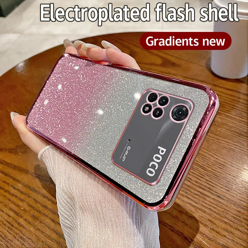 For Xiaomi Poco M4 Pro 4G Case Xiaomi Poco M4Pro 4G Phone Case Shiny Glitter Plating Silicone Camera Lens Soft Back Cover image 2