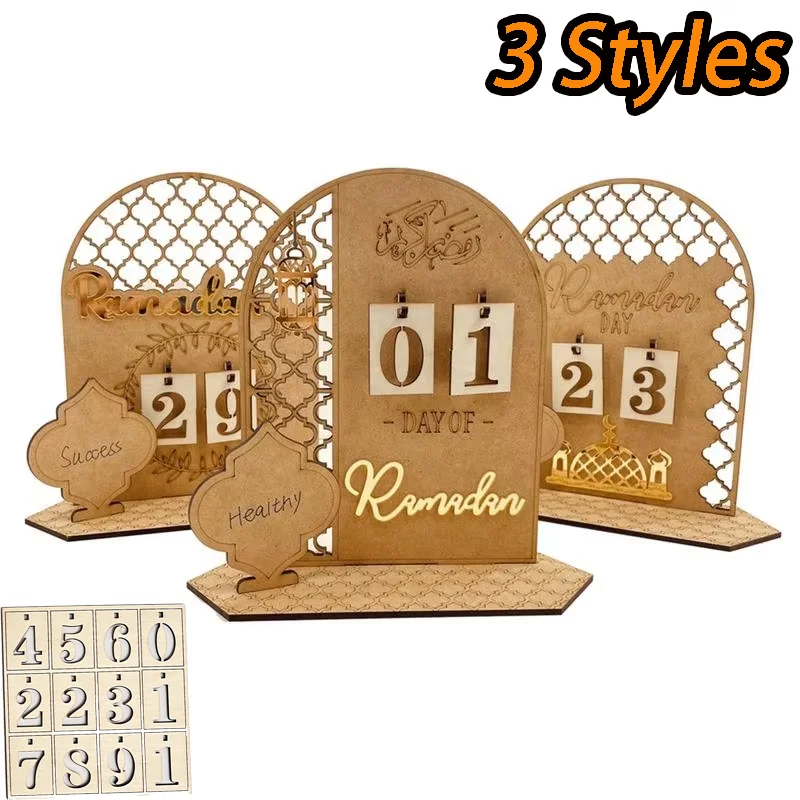 Ramadan-Countdown-Kalender aus Holz, Geschenke, Tag des Ramadan-Kalenders mit Austausch der Nummer Eid Mubarak, Heimdekoration 2025