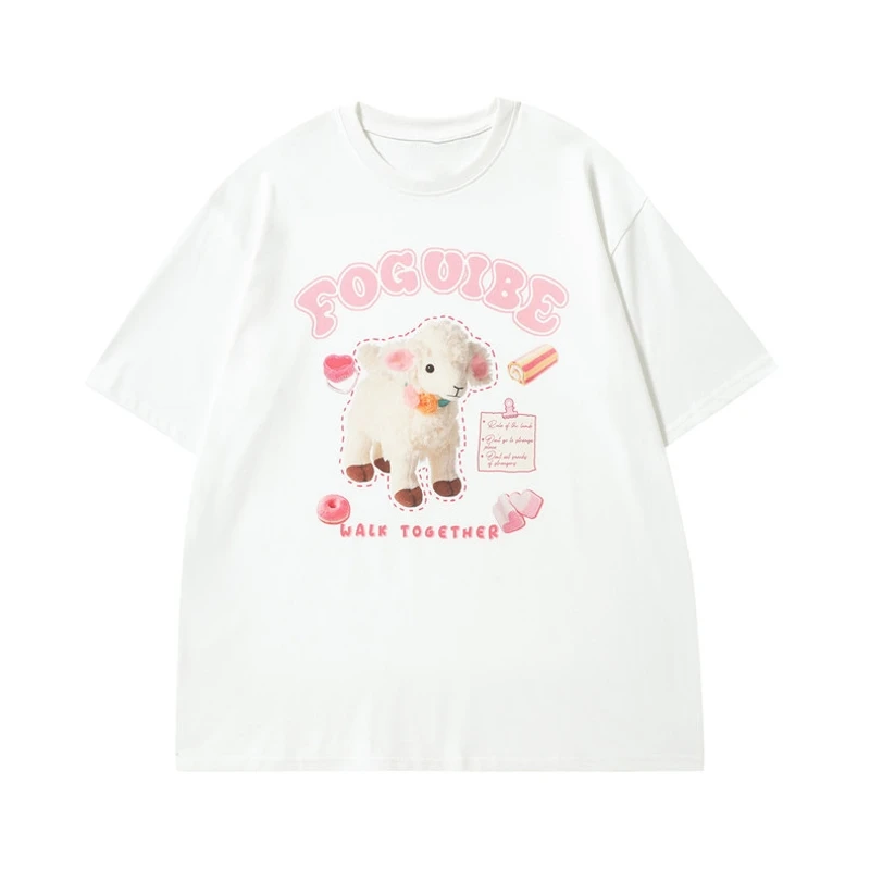 Cute Sheep Print t-shirt abbigliamento donna Kawaii Clothes Harajuku Tees estate manica corta Casual top versione coreana Cartoon