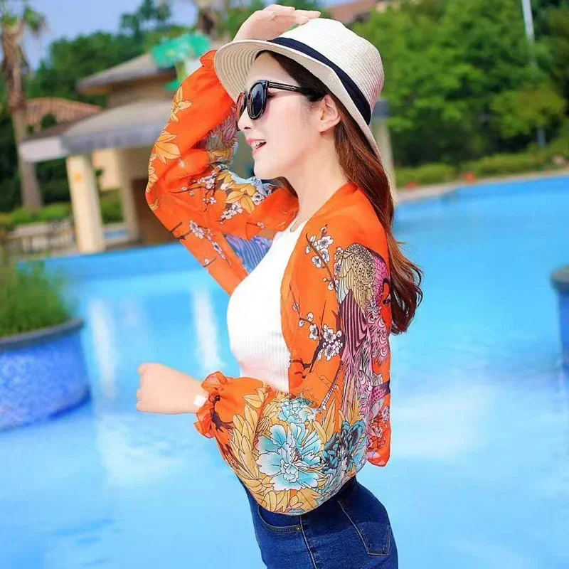 Chiffon Veil Arm Shade Shawl Scarf Women Summer Sun Protection Clothing Long Sleeves Wraps Anti-UV Jacket Swimsuit Cover Up