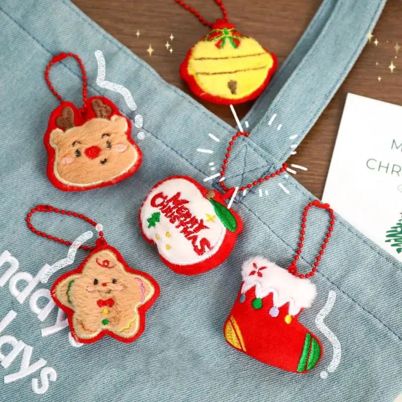 Cartoon Christmas Plush Keychain Cute Kawaii Snowman Santa Claus Stuffed Doll Toys Backpack Pendant Ornament Accessories Gifts