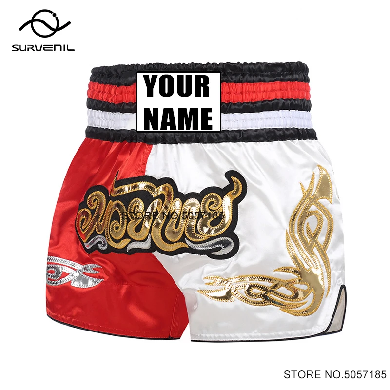 Muay Thai Shorts Custom Name Kick Boxing Pants Men Women Child Martial Arts MMA Training Clothes Gym Fight Kickboxing Shorts