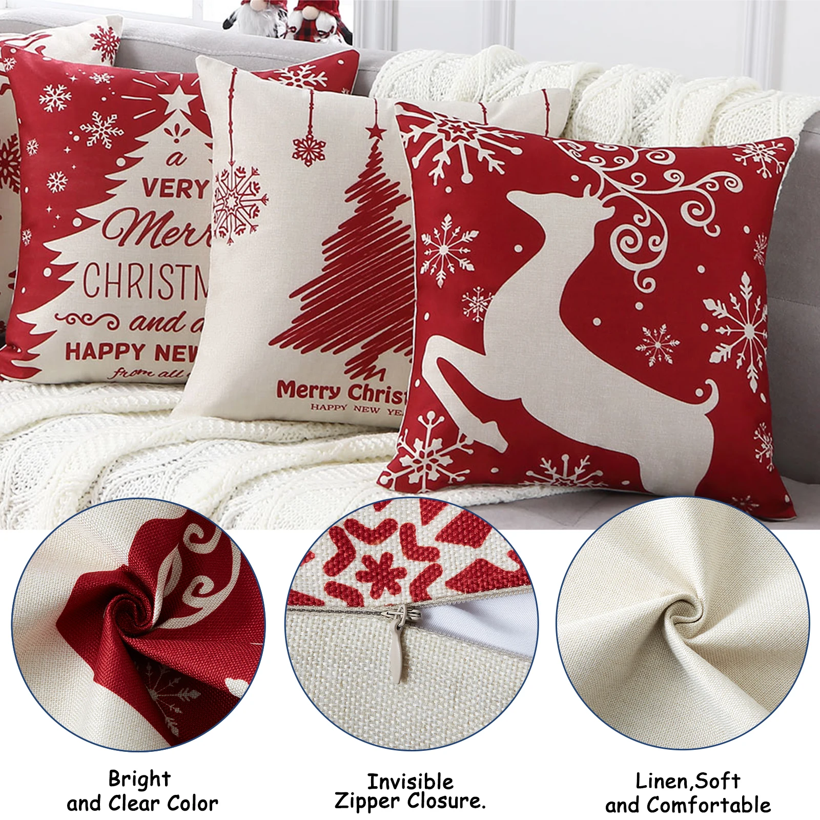 Set of 4 Blue Christmas Pillow - Pillow Insert 18X18 评论和价格