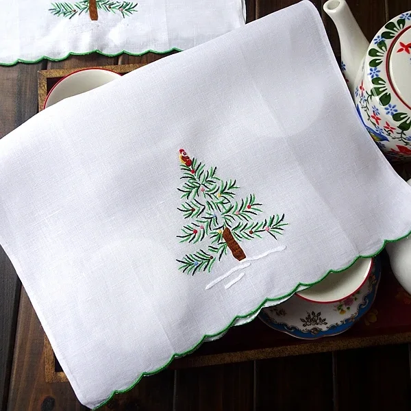 2PCS Line Handmade Embroidery American Retro Fabric Sofa Towel Lid Meal Cushion 34x50cm Christmas Tree Napkin handkerchief