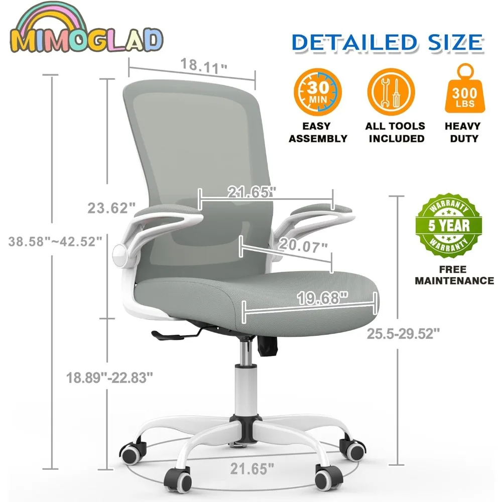 Mimoglad Home Office Chair, High Back Desk Chair, Ergonomic Mesh Computer Chair with Adjustable Lumbar Support and Thickened