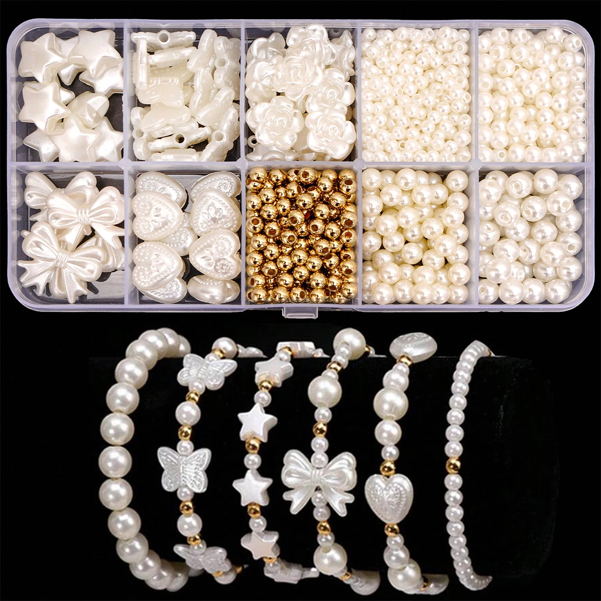 800pcs White Mixed Plastic Pearl Polished Loose Beads Set Elegant for DIY Jewelry Decors Handmade Craft Jewelry Making Supplies