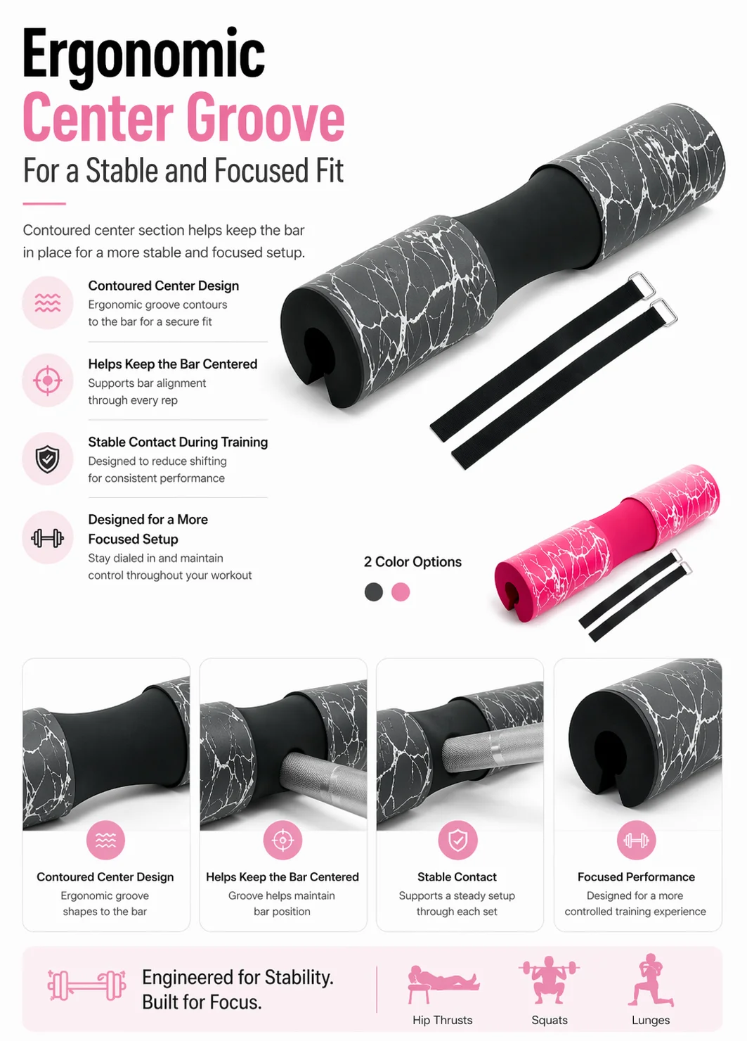 Hantelbank-Schaumstoffpolster mit Nacken- und Schulterstütze und Gurten für Hip Thrusts, Ausfallschritte, Gewichtheben, Gym-Workout, Training und Fitness-Sets – Detail 5