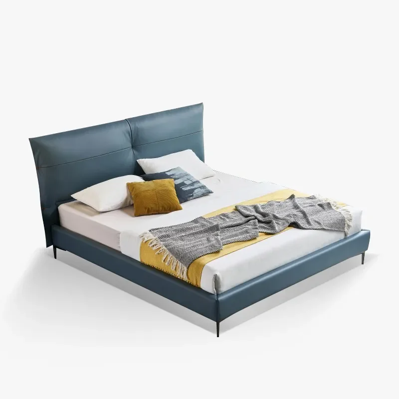 for Italian Minimalist Leather Bed Modern Light Luxury Quiet Style Flush Edge Soft Bed for Home Second Bedroom Kids 1.5 1.8m