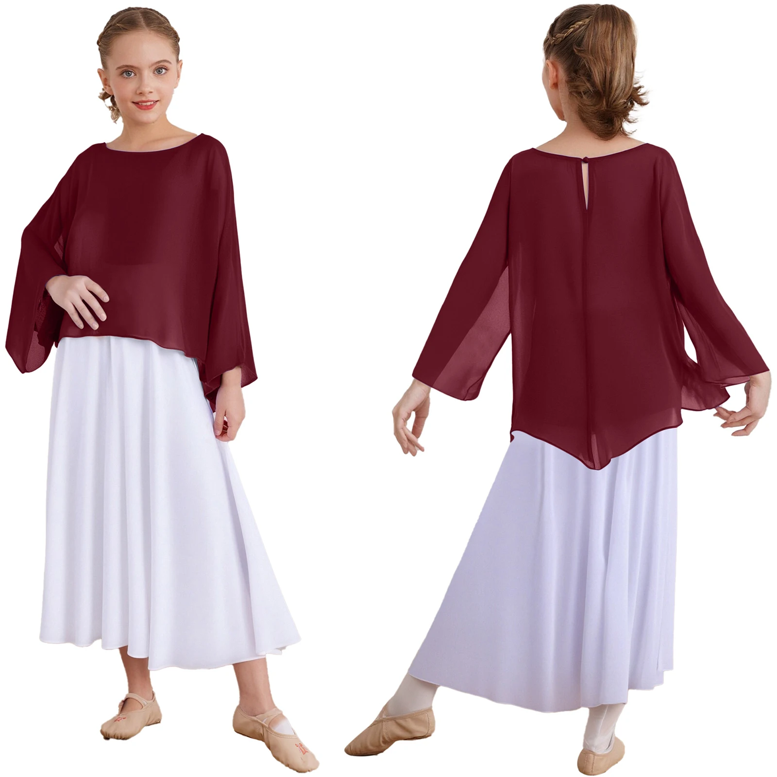 Ragazze Lode Danza Coprispalle Adoro Pullover Manica lunga Chiffon Danza lirica Chiesa Coro Lode liturgico Mantello Scialli Coprispalle